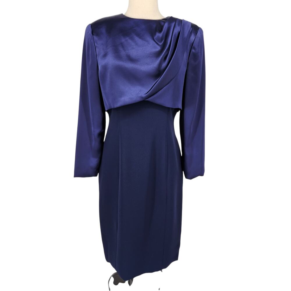 Arthur Doucette Dress Navy Blue Satin and Matte Princess Sheath Size 6